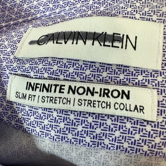 CALVIN KLEIN Infinite Non-Iron Slim-Fit Men’s Dress Shirt Size L Lavender - Picture 6 of 10